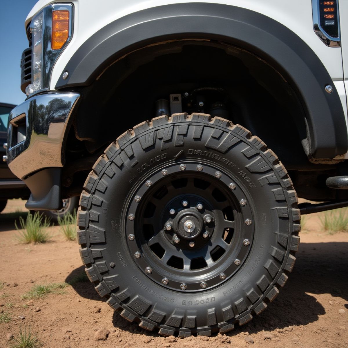 Truck tire close-up for RV weight and payload planning